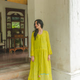 KEYA DRESS, LIME CHIKAN EMBROIDERY