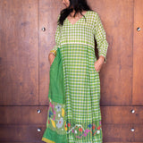 RASA GINGHAM DRESS, GREEN COTTON