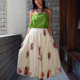 MARONE SKIRT, RED / WHITE BOTANIC