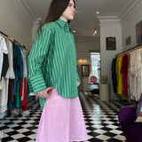 SAGE SHIRT, GREEN // WHITE STRIPE COTTON