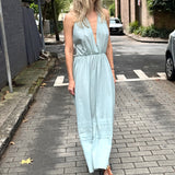 LUNI HALTER DRESS,MINT BLUE COTTON VOILE