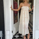 IRIS SLIP DRESS, IVORY/RED POLKA COTTON