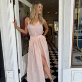MANER MAXI SKIRT, PINK GINGHAM COTTON