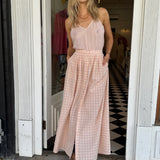 MANER MAXI SKIRT, PINK GINGHAM COTTON