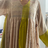 AUTUMN DRESS, BROWN / GOLD SILK TIE&DYE