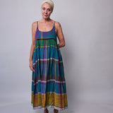 OYSTER SLIP DRESS, GREEN // PURPLE COTTON
