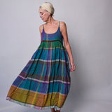 OYSTER SLIP DRESS, GREEN // PURPLE COTTON