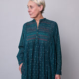 EMERALD POLKA DRESS, GREEN COTTON