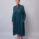EMERALD POLKA DRESS, GREEN COTTON