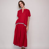 POPPY RED PLEATED SKIRT
