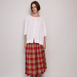 SCARLET RED PLEAT SKIRT, CHECKERED