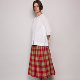 SCARLET RED PLEAT SKIRT, CHECKERED