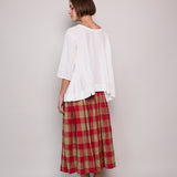 SCARLET RED PLEAT SKIRT, CHECKERED
