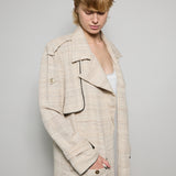 SAHA TRENCH COAT, BEIGE//BLACK COTTON SILK