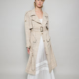 SAHA TRENCH COAT, BEIGE//BLACK COTTON SILK