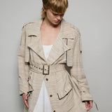 SAHA TRENCH COAT, BEIGE//BLACK COTTON SILK
