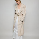 SAHA TRENCH COAT, BEIGE//BLACK COTTON SILK