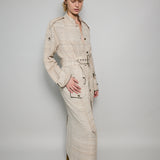 SAHA COAT DRESS, BEIGE//BLACK COTTON SILK