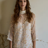 IRIS EMBROIDERY TUNIC, IVORY FLORAL ORGANZA