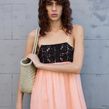 IRIS SLIP DRESS, COTTON SILK PEACH/WHITE
