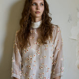 IRIS EMBROIDERY TUNIC, IVORY FLORAL ORGANZA