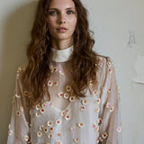 IRIS EMBROIDERY TUNIC, IVORY FLORAL ORGANZA
