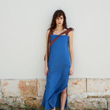 RIBBON DRESS, BLUE HANDLOOM COTTON