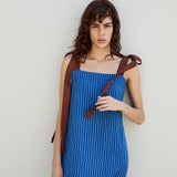RIBBON DRESS, BLUE HANDLOOM COTTON