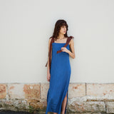 RIBBON DRESS, BLUE HANDLOOM COTTON