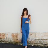 RIBBON DRESS, BLUE HANDLOOM COTTON