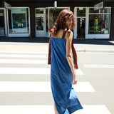 RIBBON DRESS, BLUE HANDLOOM COTTON