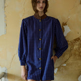 KAVERI COAT, INDIGO COTTON CHECKERED