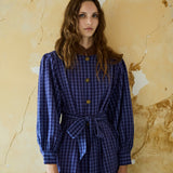 KAVERI COAT, INDIGO COTTON CHECKERED