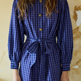KAVERI COAT, INDIGO COTTON CHECKERED