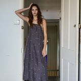 MIDNIGHT SLIP, CHARCOAL/IVORY BANDHINI TIE&DYE SILK