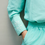 LOTUS SHIRT, AQUA COTTON SILK