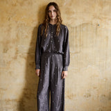 MIDNIGHT TROUSERS, CHARCOAL/IVORY BANDHINI TIE&DYE SILK