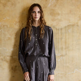 MIDNIGHT TROUSERS, CHARCOAL/IVORY BANDHINI TIE&DYE SILK