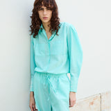 LOTUS SHIRT, AQUA COTTON SILK