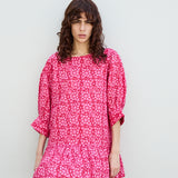 FRANGIPANI MINI DRESS, PINK BLOCKPRINT COTTON