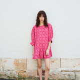 FRANGIPANI MINI DRESS, PINK BLOCKPRINT COTTON