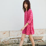FRANGIPANI MINI DRESS, PINK BLOCKPRINT COTTON