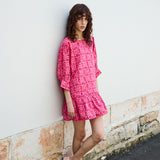 FRANGIPANI MINI DRESS, PINK BLOCKPRINT COTTON