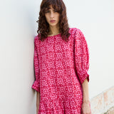 FRANGIPANI MINI DRESS, PINK BLOCKPRINT COTTON