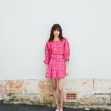 FRANGIPANI MINI DRESS, PINK BLOCKPRINT COTTON