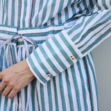 NEEM HAND LOOM LONG SHORTS, GREEN STRIPE COTTON