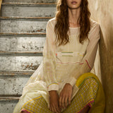 FLORA DRESS, WHITE / YELLOW CHIKAN EMBROIDERY