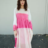 PETUNIA DRESS, PINK/WHITE SILK