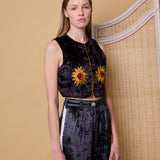 SUNFLOWER VEST, CHARCOAL SILK VELVET