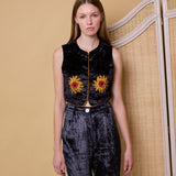 SUNFLOWER VEST, CHARCOAL SILK VELVET
